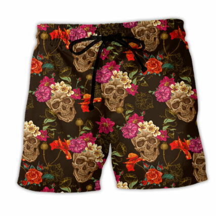 Skull Amazing Flowers Sugar Cool - Beach Short - Owl Ohh - Owl Ohh
