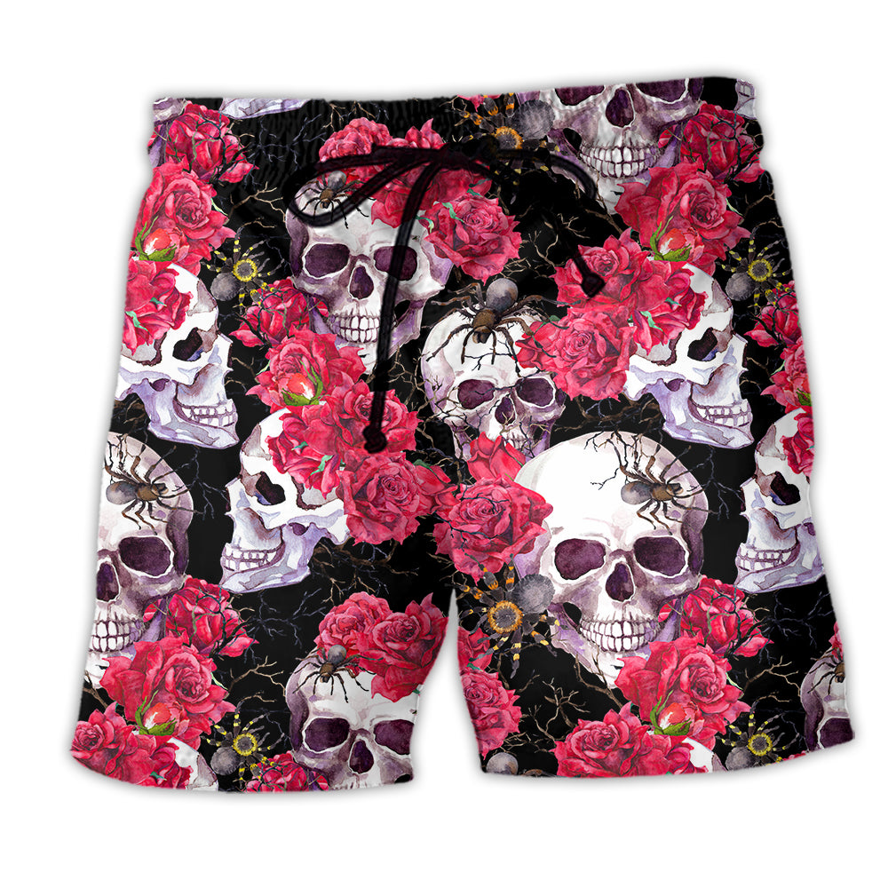Skull And Roses Floral - Beach Short - Owl Ohh - Owl Ohh