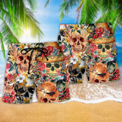 Skull Beautiful And Flowers Cool - Beach Short - Owl Ohh - Owl Ohh