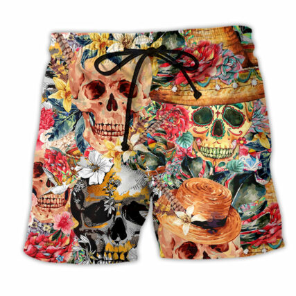 Skull Beautiful And Flowers Cool - Beach Short - Owl Ohh - Owl Ohh