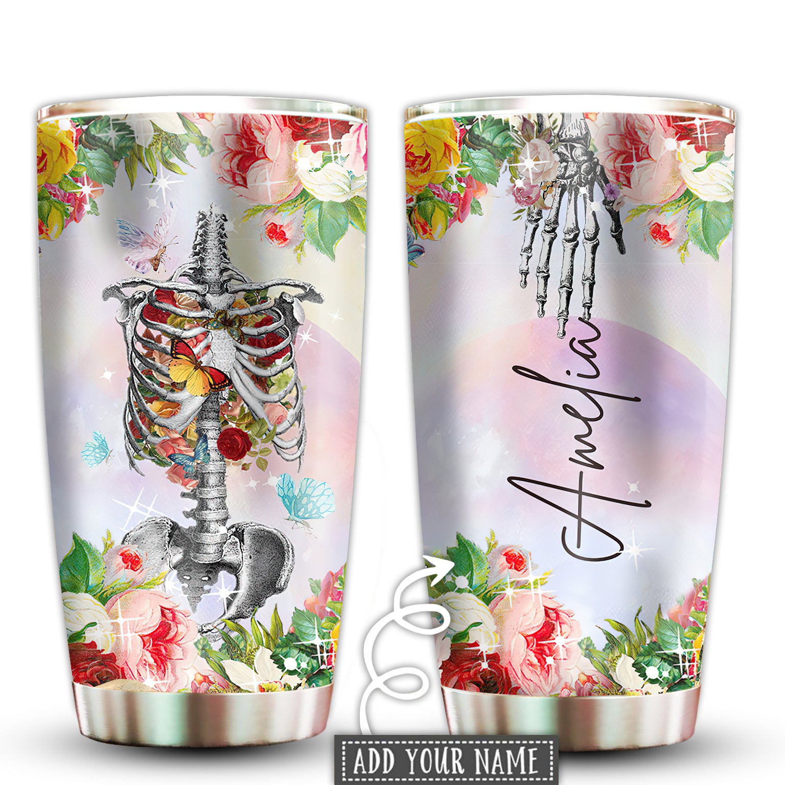 Skull Beautiful And Flowers Personalized - Tumbler - Owl Ohh - Owl Ohh
