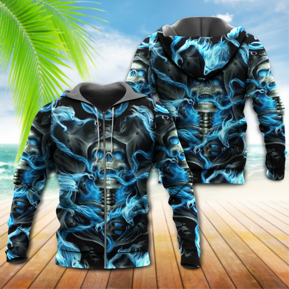 Skull Black And Blue Cool - Hoodie - Owl Ohh - Owl Ohh