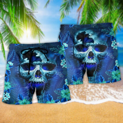 Skull Blue Hello Summer Cool - Beach Short - Owl Ohh - Owl Ohh