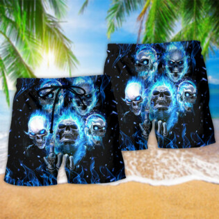 Skull Blue Skull Angry Style Blue - Beach Short - Owl Ohh - Owl Ohh