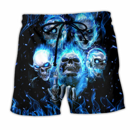 Skull Blue Skull Angry Style Blue - Beach Short - Owl Ohh - Owl Ohh
