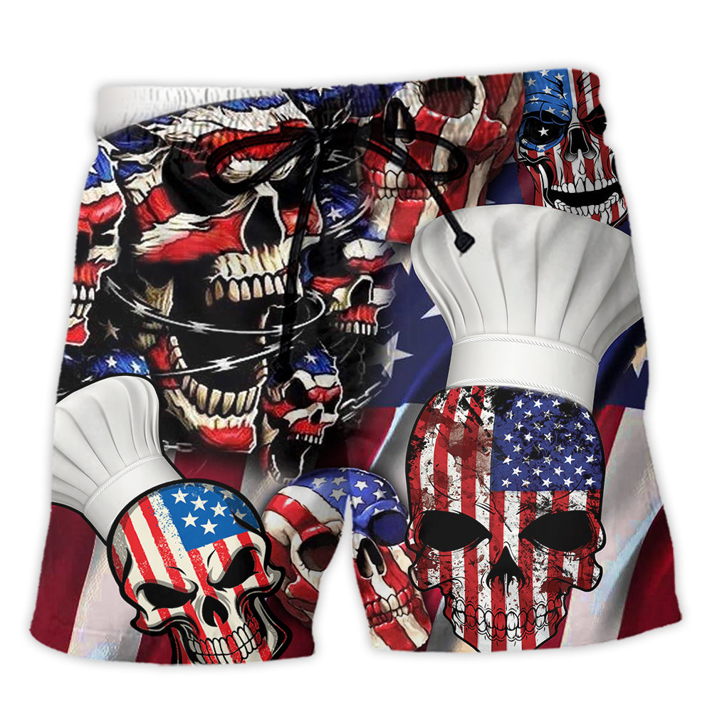 Skull Chef America Independence Day - Beach Short - Owl Ohh - Owl Ohh