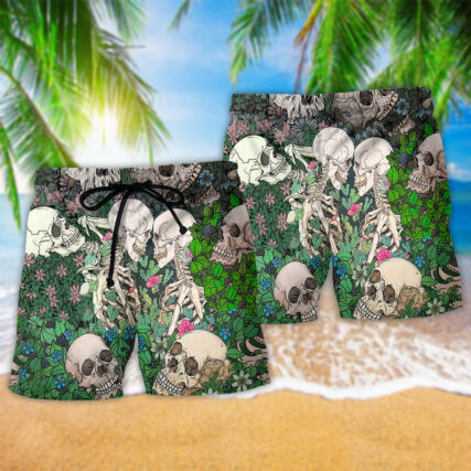 Skull Couple Kiss Floral - Beach Short - Owl Ohh - Owl Ohh