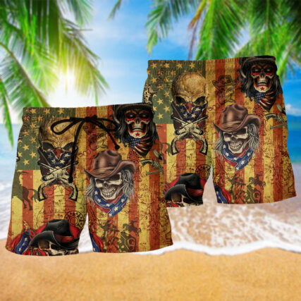 Skull Cowboy America Style - Beach Short - Owl Ohh - Owl Ohh