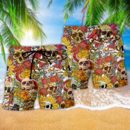 Skull Day Of The Dead Flower Skull - Beach Short - Owl Ohh