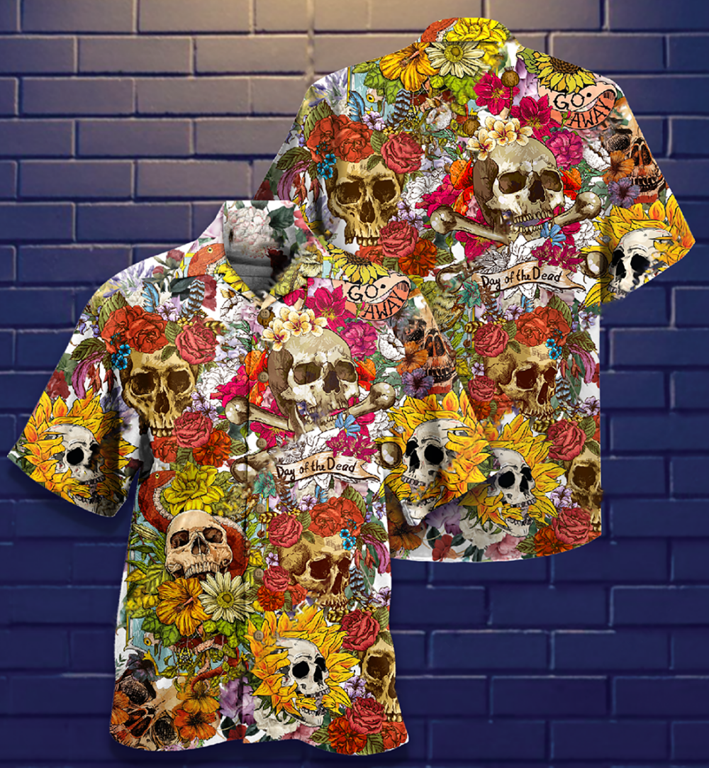 Skull Day Of The Dead Flower Skull - Hawaiian Shirt - Owl Ohh - Owl Ohh