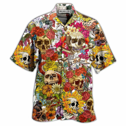 Skull Day Of The Dead Flower Skull - Hawaiian Shirt - Owl Ohh - Owl Ohh
