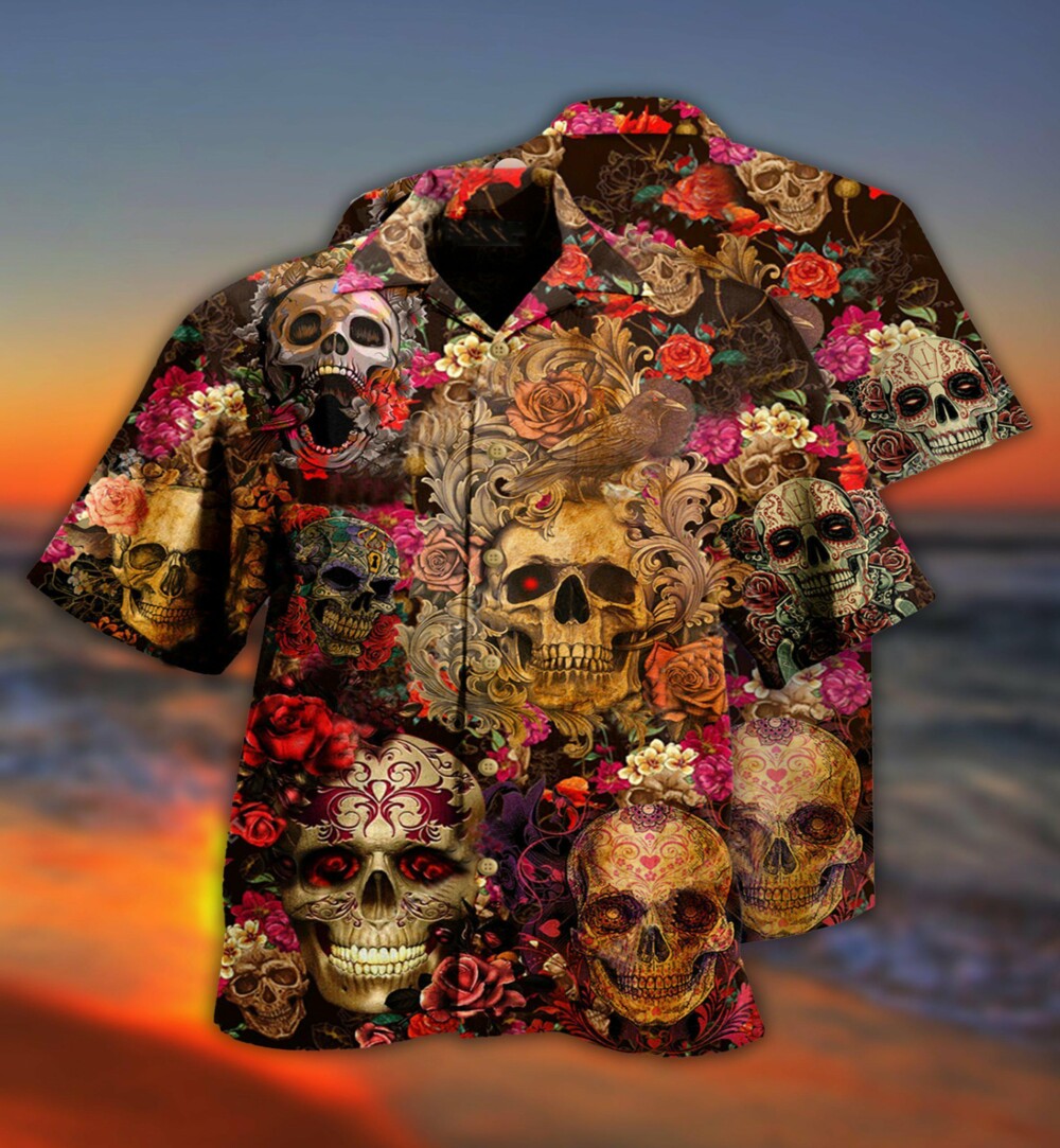 Skull Day Of The Dead Floral - Hawaiian Shirt - Owl Ohh - Owl Ohh
