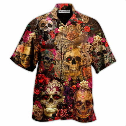 Skull Day Of The Dead Floral - Hawaiian Shirt - Owl Ohh - Owl Ohh