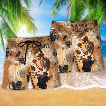 Skull Drink Coffee Feel Alive - Beach Short - Owl Ohh - Owl Ohh