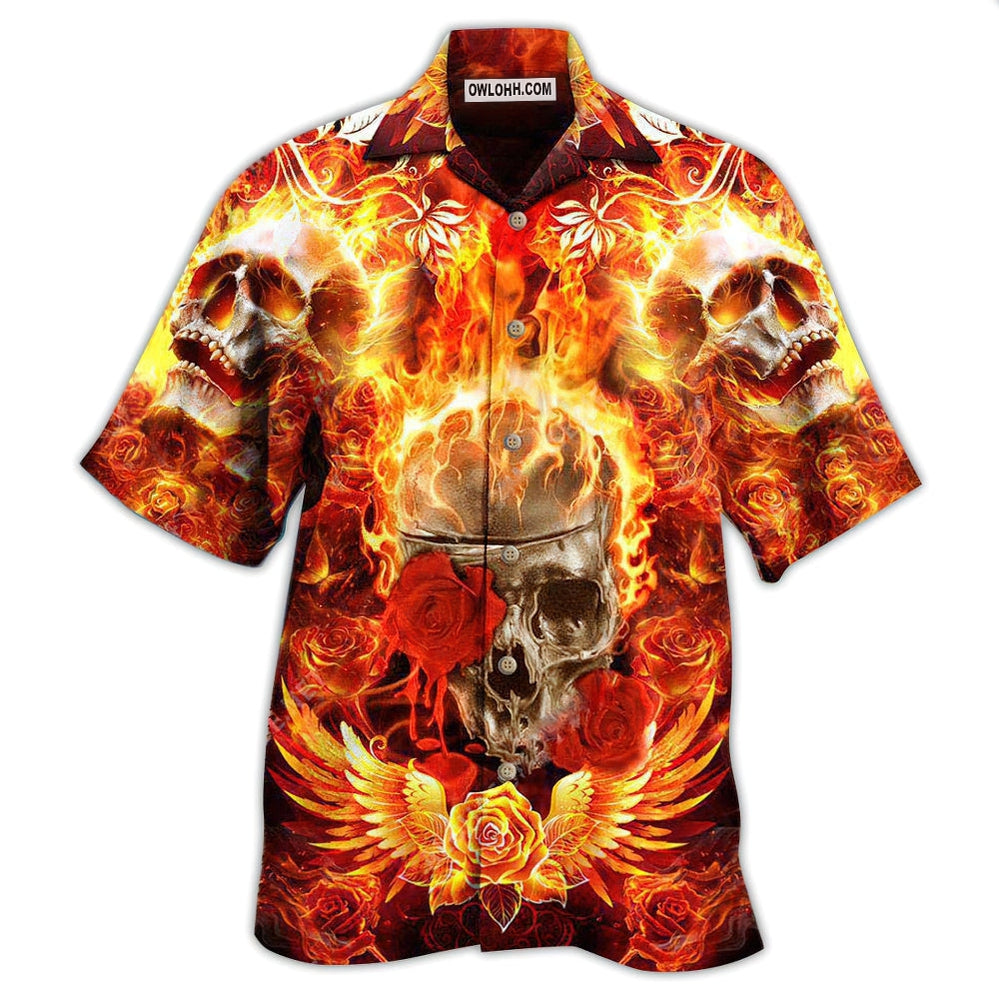 Skull Flaming Rose - Hawaiian Shirt - Owl Ohh - Owl Ohh