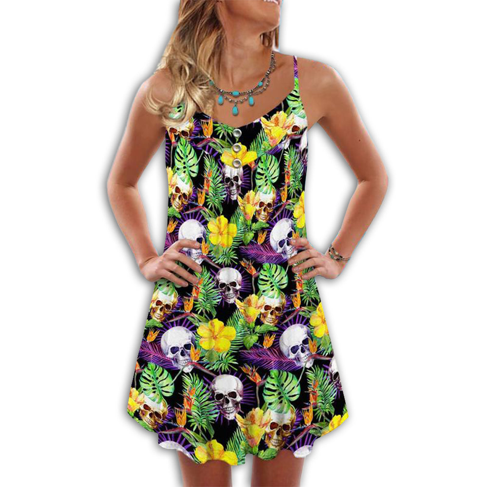 Skull Flowers Summer Tropical Style - Summer Dress - Owl Ohh - Owl Ohh