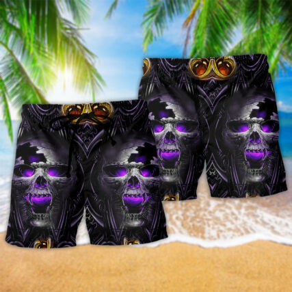 Skull Hello Darkness Smile Purple - Beach Short - Owl Ohh - Owl Ohh