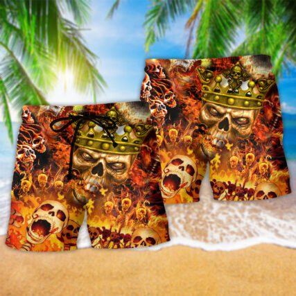 Skull King On Fire Angry - Beach Short - Owl Ohh - Owl Ohh