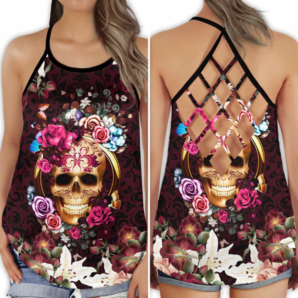 Skull Lady Style - Cross Open Back Tank Top - Owl Ohh - Owl Ohh