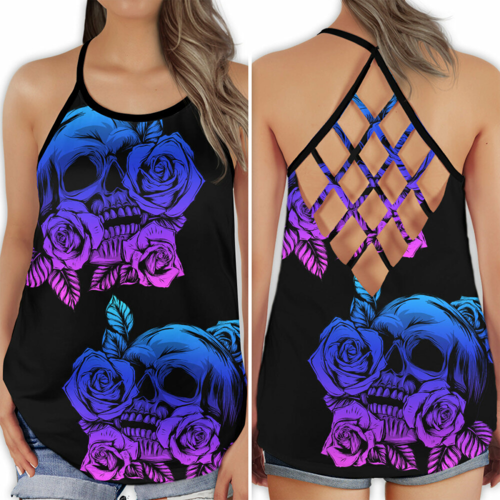 Skull Lady Love Life Amazing Style - Cross Open Back Tank Top - Owl Ohh - Owl Ohh