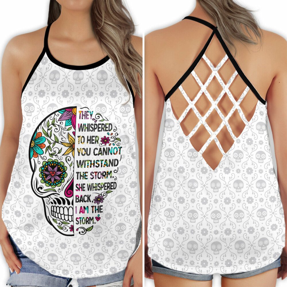 Skull Lady I Am The Storm - Cross Open Back Tank Top - Owl Ohh - Owl Ohh