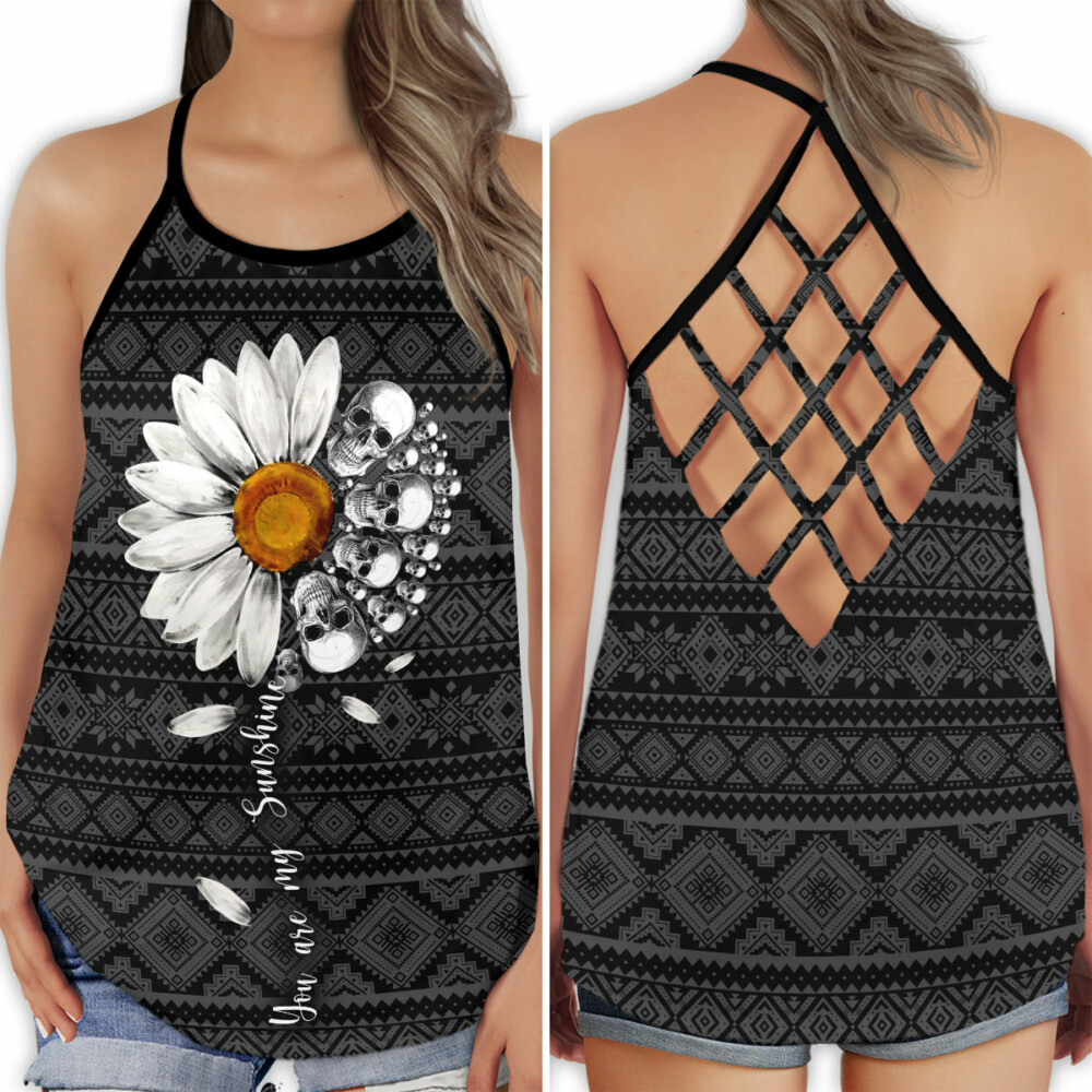 Skull Lady You Are My Sun Shine - Cross Open Back Tank Top - Owl Ohh - Owl Ohh