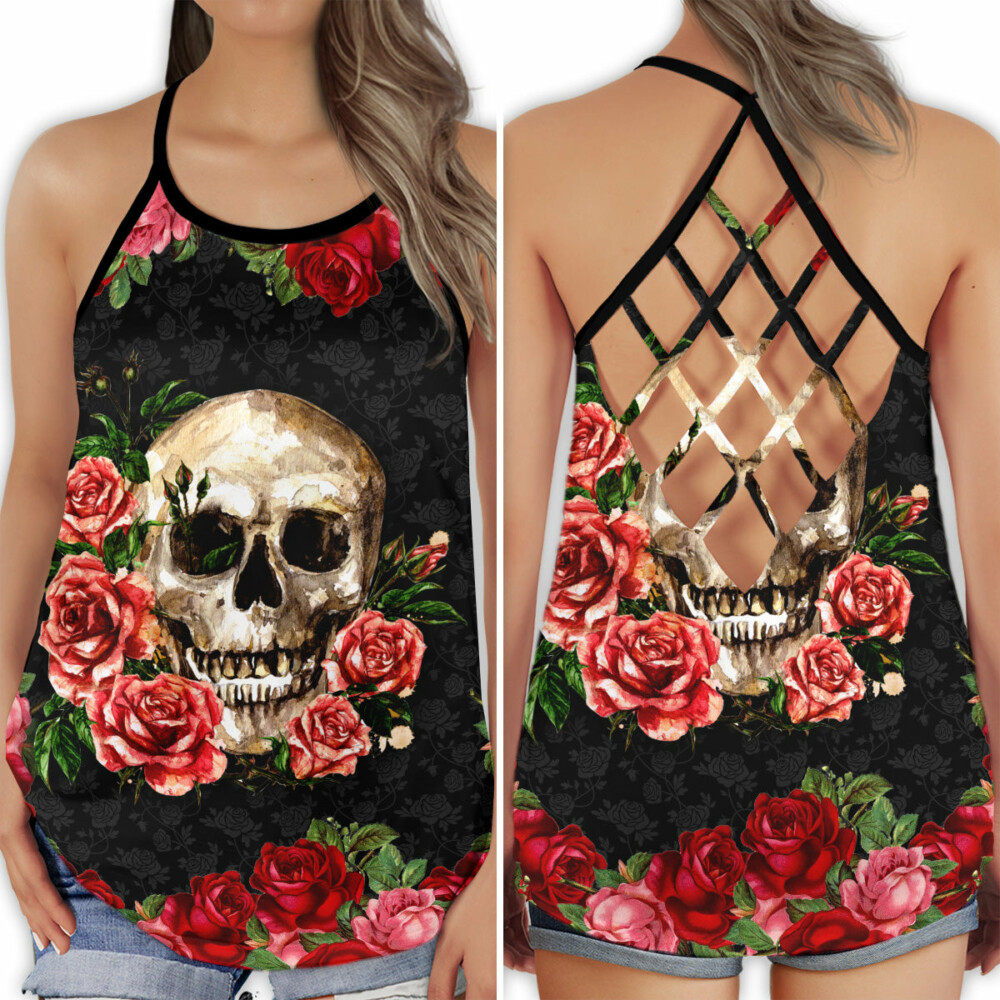Skull Lady So Cool - Cross Open Back Tank Top - Owl Ohh - Owl Ohh