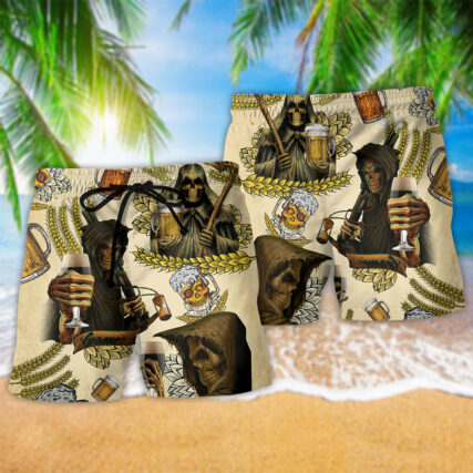 Skull Love Beer Happy Day Vintage - Beach Short - Owl Ohh - Owl Ohh
