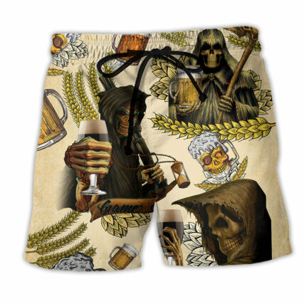 Skull Love Beer Happy Day Vintage - Beach Short - Owl Ohh - Owl Ohh