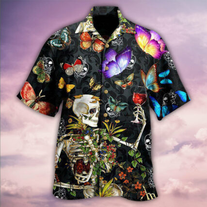 Skull Love Butterfly Overnight - Hawaiian Shirt - Owl Ohh - Owl Ohh