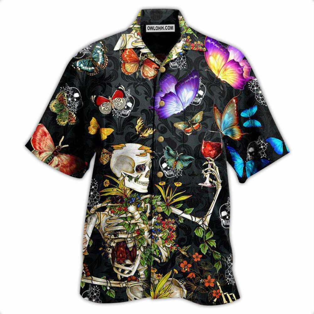 Skull Love Butterfly Overnight - Hawaiian Shirt - Owl Ohh - Owl Ohh