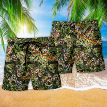 Skull Love Green Cactus Style - Beach Short - Owl Ohh - Owl Ohh