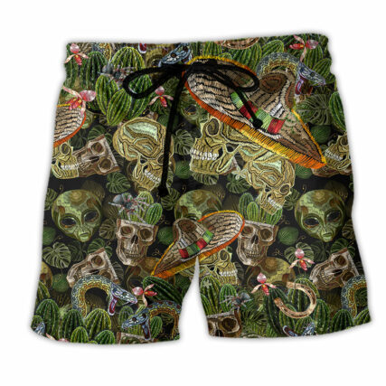 Skull Love Green Cactus Style - Beach Short - Owl Ohh - Owl Ohh