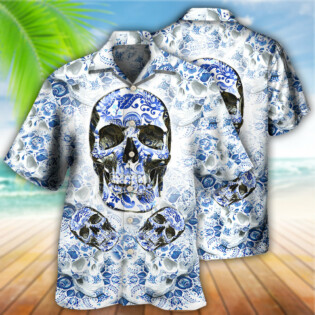 Skull Love Life Blue White - Hawaiian Shirt - Owl Ohh - Owl Ohh