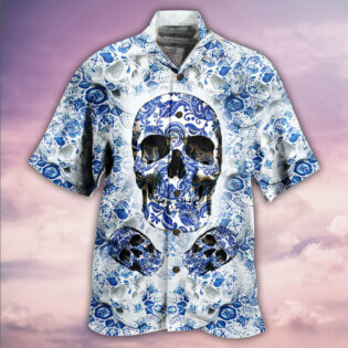 Skull Love Life Blue White - Hawaiian Shirt - Owl Ohh - Owl Ohh