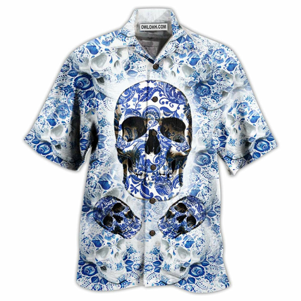 Skull Love Life Blue White - Hawaiian Shirt - Owl Ohh - Owl Ohh