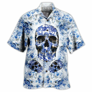Skull Love Life Blue White - Hawaiian Shirt - Owl Ohh - Owl Ohh