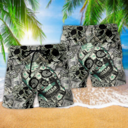 Skull Love Money Dark Style - Beach Short - Owl Ohh - Owl Ohh