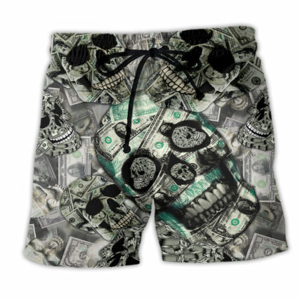 Skull Love Money Dark Style - Beach Short - Owl Ohh - Owl Ohh