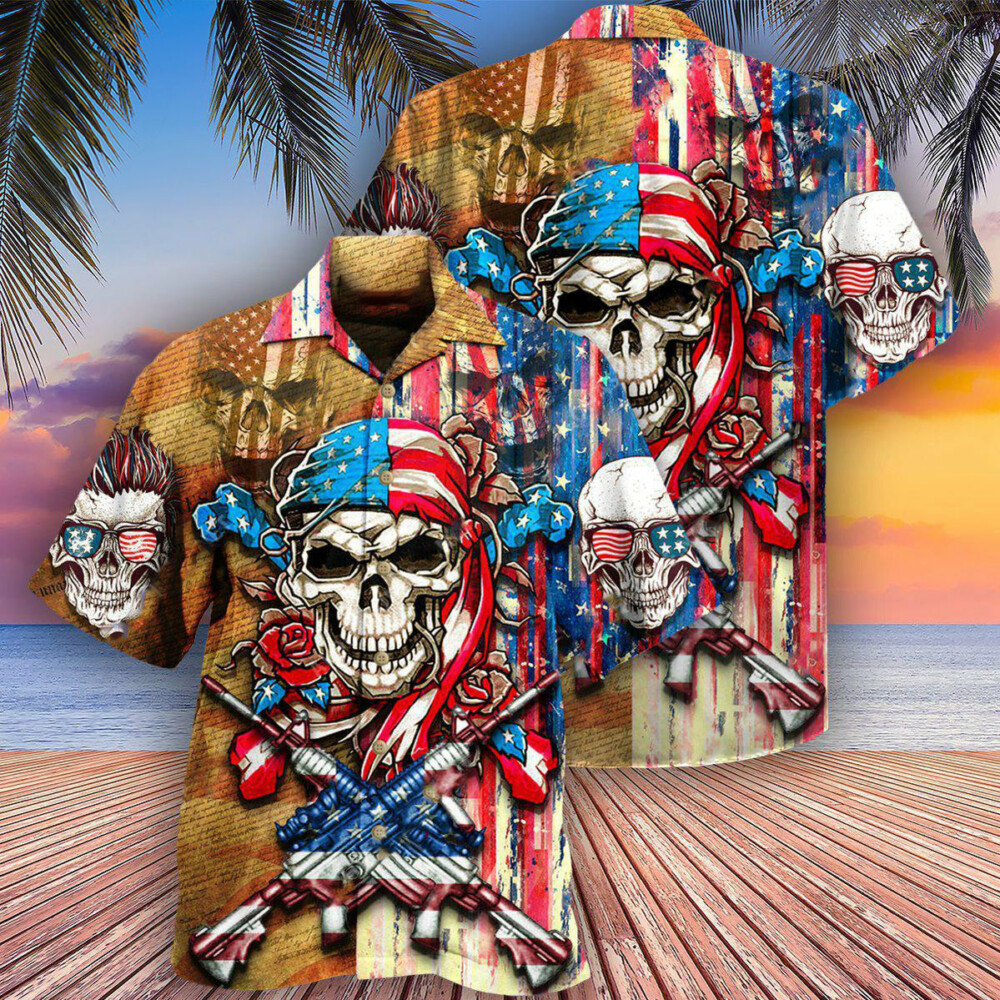 Skull Patriotic Flower America - Hawaiian Shirt - Owl Ohh - Owl Ohh