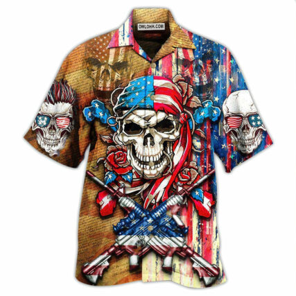 Skull Patriotic Flower America - Hawaiian Shirt - Owl Ohh - Owl Ohh