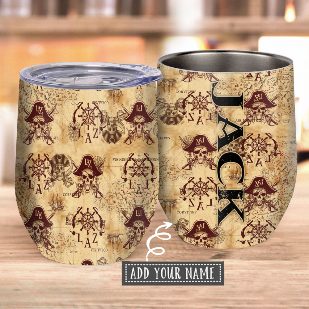Skull Pirates Personalized - Wine Tumbler - Owl Ohh - Owl Ohh