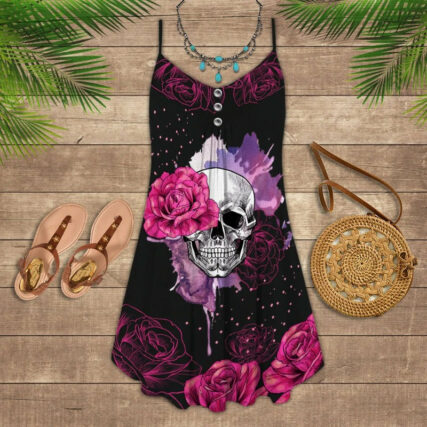 Skull Pink Rose Purple - Summer Dress - Owl Ohh - Owl Ohh