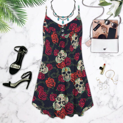 Sugar Skull Rose Tropical Skull Pattern - Summer Dress - Owl Ohh - Owl Ohh