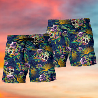 Skull Play With Tropical Leaf - Beach Short - Owl Ohh - Owl Ohh