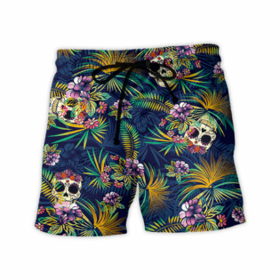 Skull Play With Tropical Leaf - Beach Short - Owl Ohh - Owl Ohh