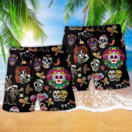 Skull Sugar Calavera Guns - Beach Short - Owl Ohh - Owl Ohh