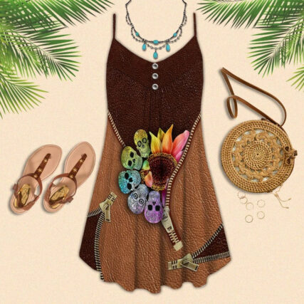 Sugar Skull Sunflower Leather Style - Summer Dress - Owl Ohh - Owl Ohh