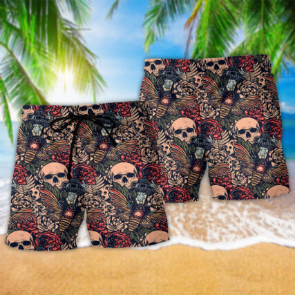 Skull Tattoo Amazing Floral - Beach Short - Owl Ohh - Owl Ohh