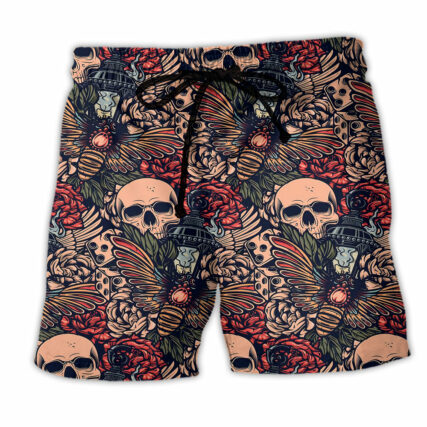 Skull Tattoo Amazing Floral - Beach Short - Owl Ohh - Owl Ohh